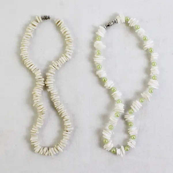Lot of 2 White Shell Chip Beaded Necklaces 15"