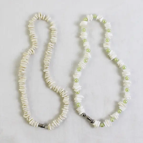 Lot of 2 White Shell Chip Beaded Necklaces 15"