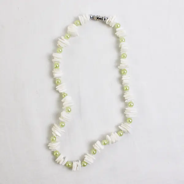 Lot of 2 White Shell Chip Beaded Necklaces 15"
