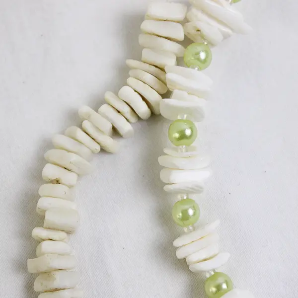 Lot of 2 White Shell Chip Beaded Necklaces 15"