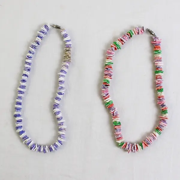 Lot of 2 Colorful Dyed Shell Chip Beaded Necklaces 16"