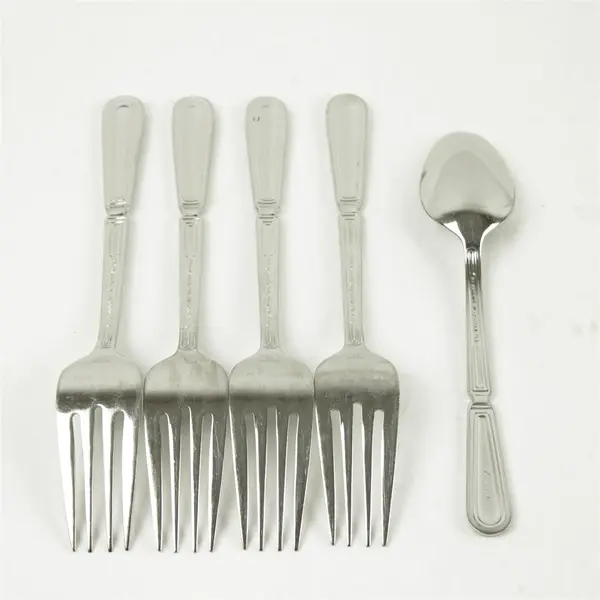 Lot of 5  Oneida Pallatian Stainless 4 Salad Forks & A Teaspoon