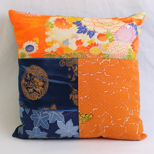 Unbranded Blue/Orange Floral Small Square Throw Pillow 11.5" x 11.5"