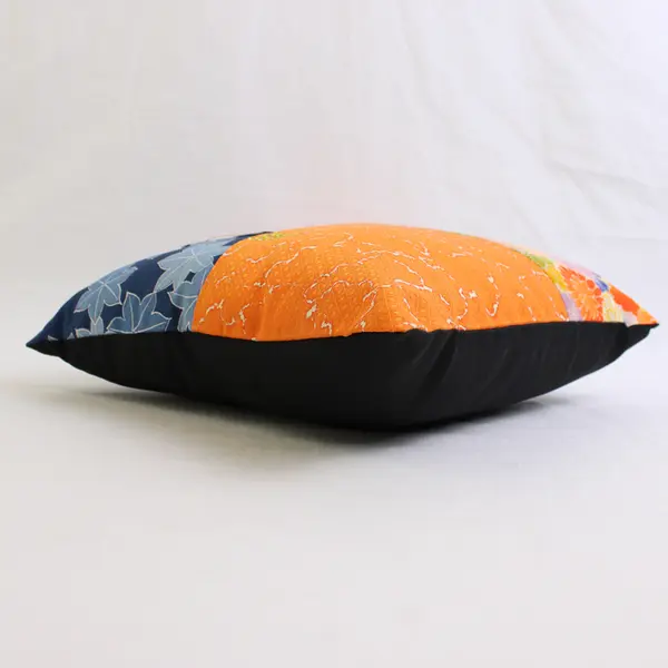 Unbranded Blue/Orange Floral Small Square Throw Pillow 11.5" x 11.5"