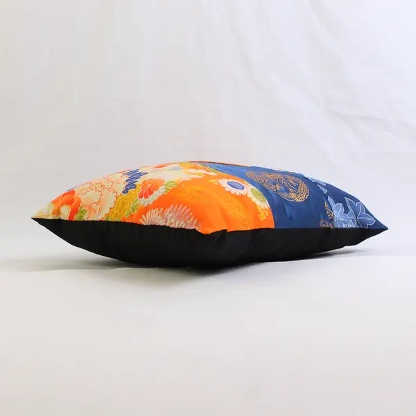 Unbranded Blue/Orange Floral Small Square Throw Pillow 11.5" x 11.5"