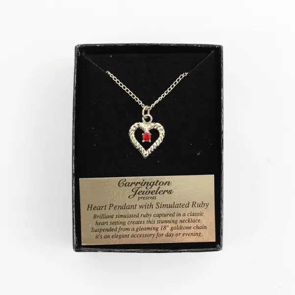 Carrington Jewelers Classic Gold Toned Heart Pendant w/Simulated Ruby 18" Chain 