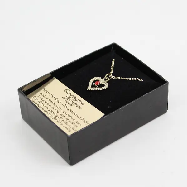 Carrington Jewelers Classic Gold Toned Heart Pendant w/Simulated Ruby 18" Chain 