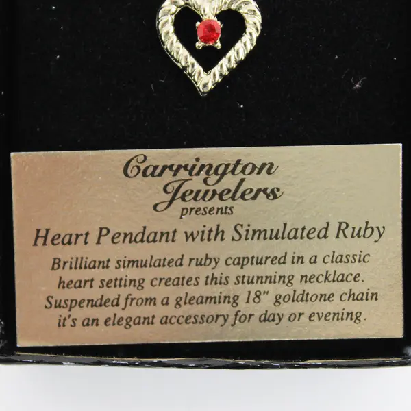 Carrington Jewelers Classic Gold Toned Heart Pendant w/Simulated Ruby 18" Chain 