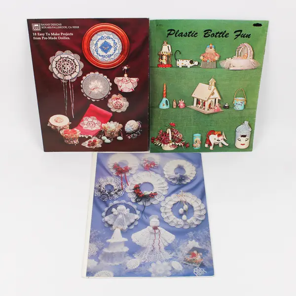Lot 3 Vtg. Pattern Books: Plastic Bottle Fun, Victorian Memories & Doily Wreaths