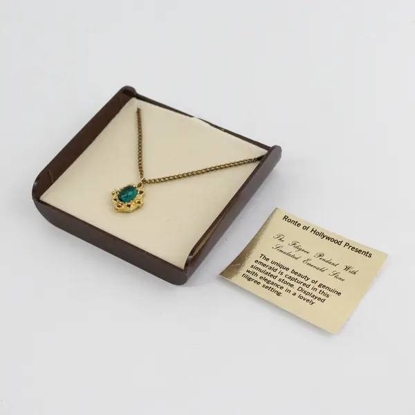 Ronte Of Hollywood Simulated Emerald Filigree Necklace 18"