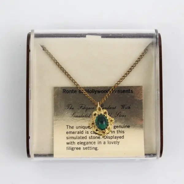 Ronte Of Hollywood Simulated Emerald Filigree Necklace 18"