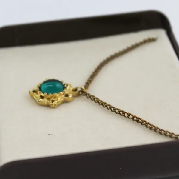 Ronte Of Hollywood Simulated Emerald Filigree Necklace 18"