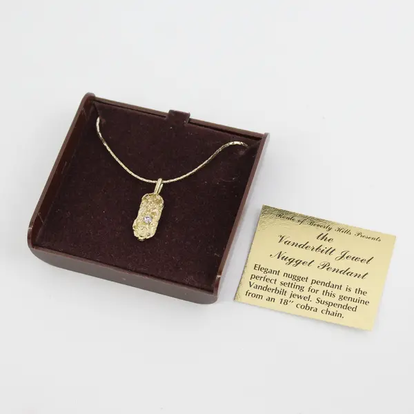 VTG Ronte Beverly Hills Vanderbilt Nugget Rhinestone Pendant Chain 18" w/ Box