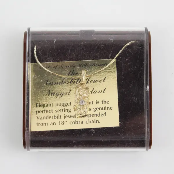 VTG Ronte Beverly Hills Vanderbilt Nugget Rhinestone Pendant Chain 18" w/ Box