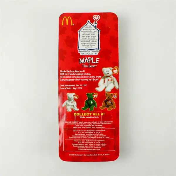 Maple The Bear Ty Teenie Beanie Baby 1999 McDonalds Charity New in Box Canada