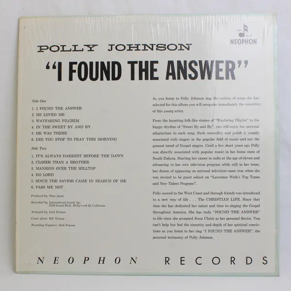POLLY JOHNSON: I Found the Answer NEOPHON 12" LP