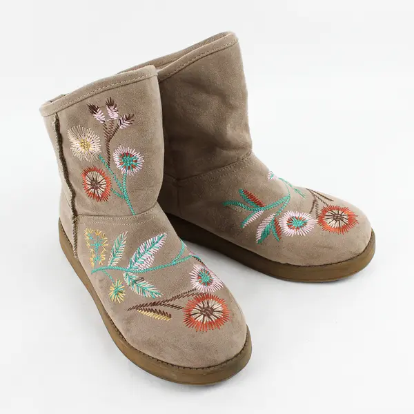 Indigo Road Floral Embroidered Beige Faux Suede Winter Boots Women's 8.5
