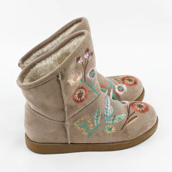 Indigo Road Floral Embroidered Beige Faux Suede Winter Boots Women's 8.5