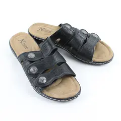 Natural Reflections Black/Beige Cami ll Wedge Sandals Silver Hardware Women's 9