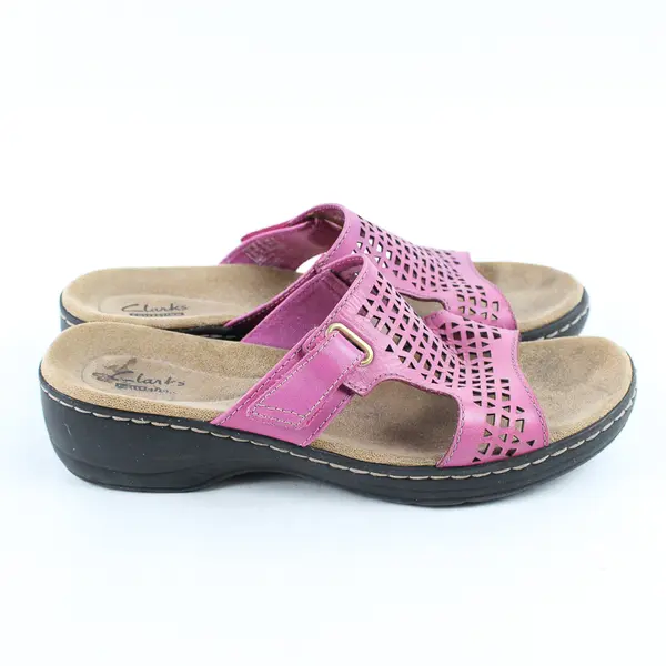 Clarks Pink Leather Uppers Hayla Samoa Wedge Slip On Sandal Women's 8.5