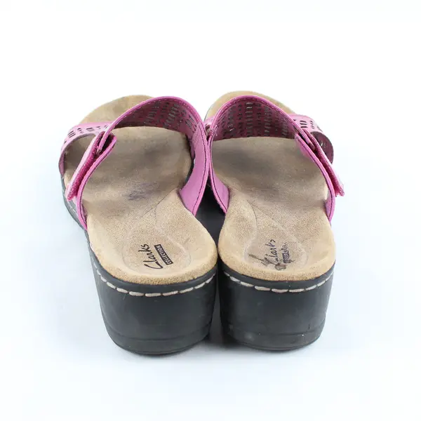 Clarks Pink Leather Uppers Hayla Samoa Wedge Slip On Sandal Women's 8.5