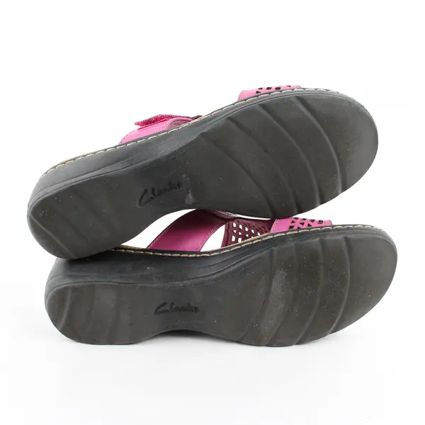 Clarks Pink Leather Uppers Hayla Samoa Wedge Slip On Sandal Women's 8.5