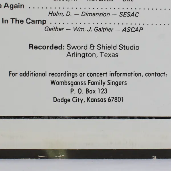 Wambsganss Family Singers "Lord to be Used of Thee" 12" Vinyl Record