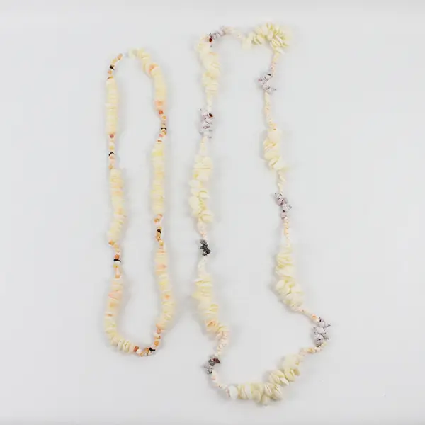 Lot of 2 Sea Snail and White Clam Shell Beaded String Necklaces 17" & 24"