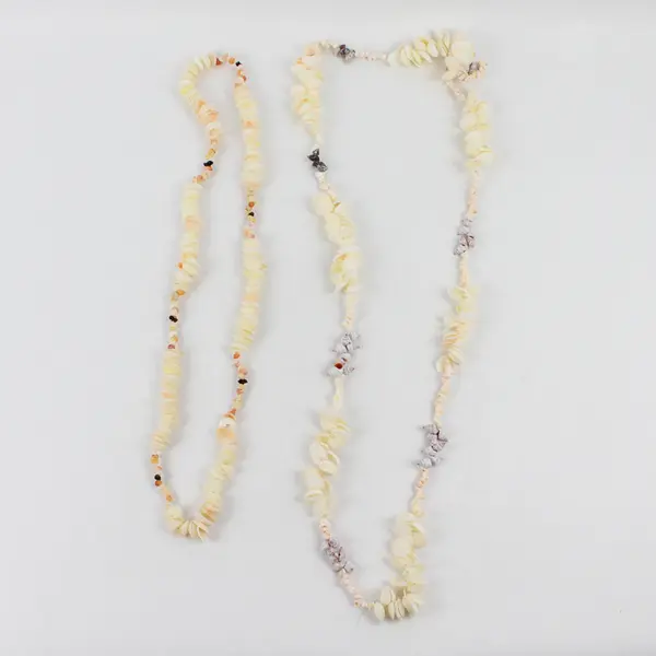 Lot of 2 Sea Snail and White Clam Shell Beaded String Necklaces 17" & 24"