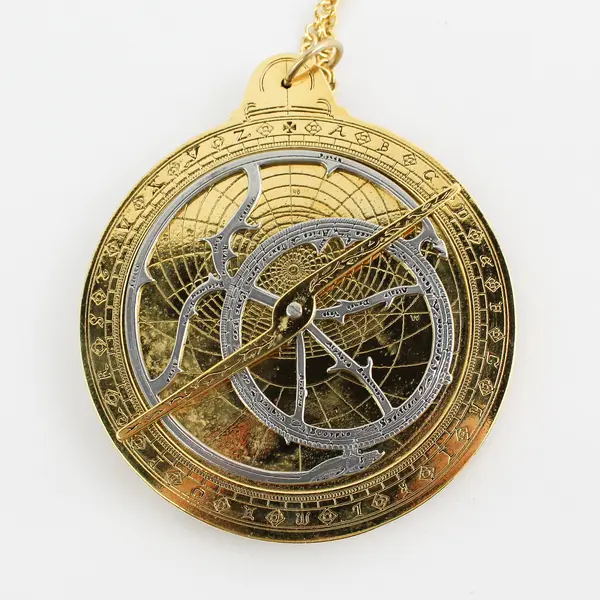 4-Inch Gold-Plated Norman Greene Astrolabe with Booklets and Drawstring bag