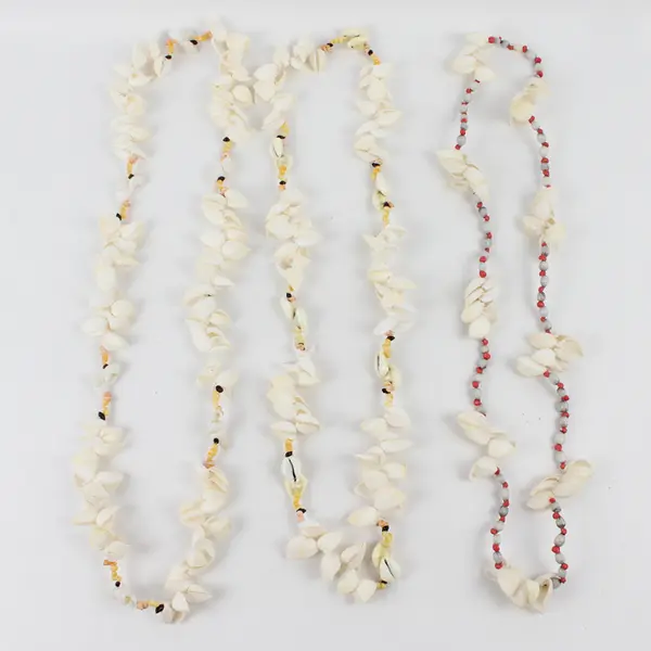Lot of 3 Sea Snail Cowry and White Clam Shell Beaded String Necklaces 19" 21"