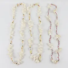 Lot of 3 Sea Snail Cowry and White Clam Shell Beaded String Necklaces 19" 21"