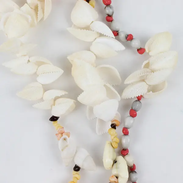 Lot of 3 Sea Snail Cowry and White Clam Shell Beaded String Necklaces 19" 21"