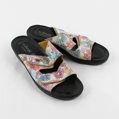 Flexus By Spring Step Kina Multicolor Leather Wedge Slip On Sandal Women's 39