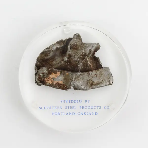 Shredded Metal In Lucite Paperweight From Schnitzer Steel Portland, Oregon