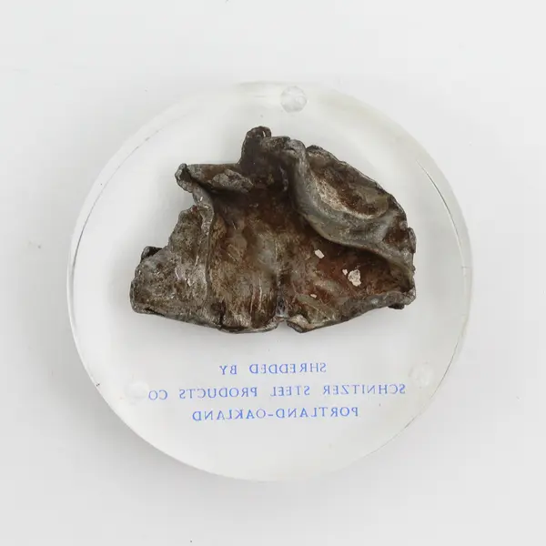 Shredded Metal In Lucite Paperweight From Schnitzer Steel Portland, Oregon