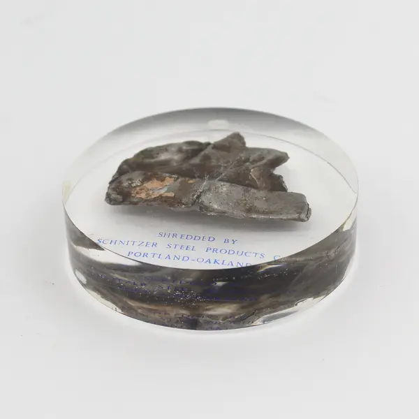 Shredded Metal In Lucite Paperweight From Schnitzer Steel Portland, Oregon