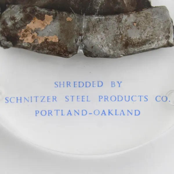 Shredded Metal In Lucite Paperweight From Schnitzer Steel Portland, Oregon