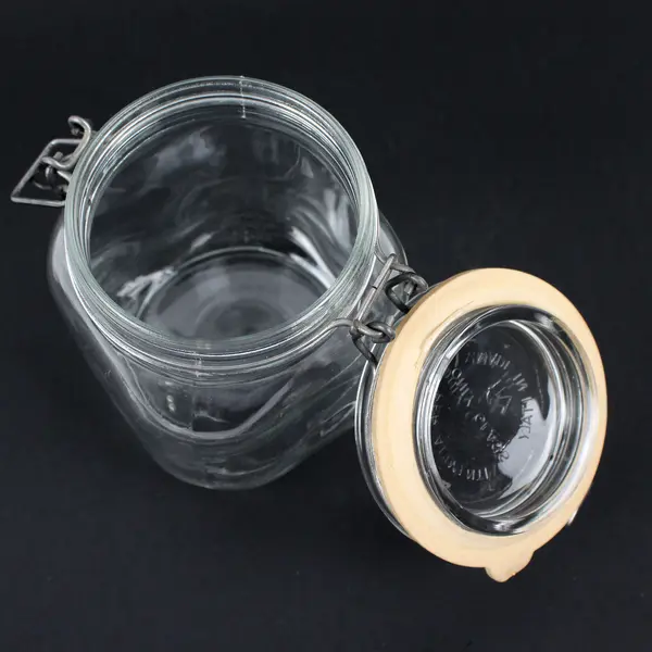 Vintage Fidenza Vetri Clear Glass Jar Canister with Wire Bail 6"