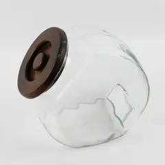 VTG Mid Century Modern Teak Lid Clear Glass Cookie Jar