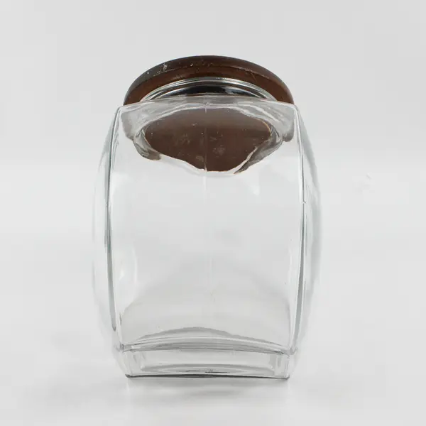 VTG Mid Century Modern Teak Lid Clear Glass Cookie Jar