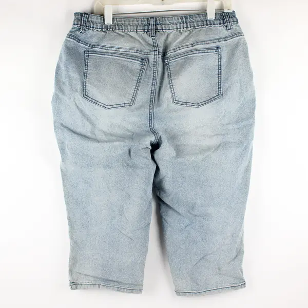 Catherines Petite Floral Embroidered Light-Wash Denim Shorts Women's 18WP