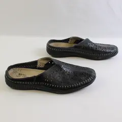 Spring Step Black Leather Floral Pattern Parre Slip On Clog/Sandal Women's 39