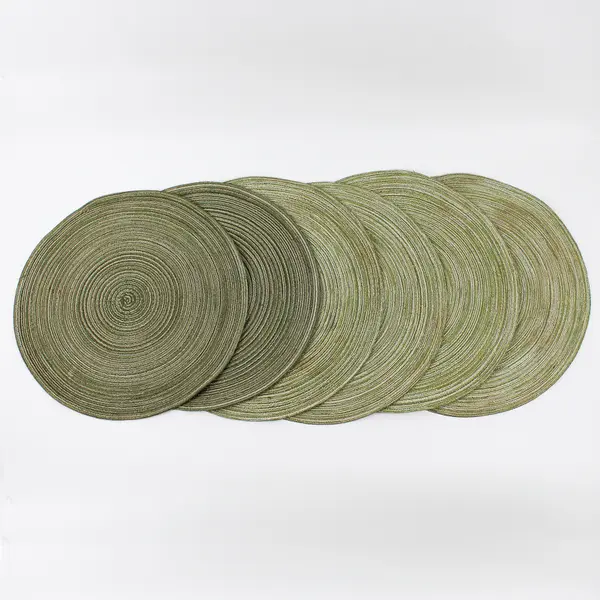 Lot Of 6 Unbranded Solid Green Color Round Fabric Placemats 15.5" Diameter