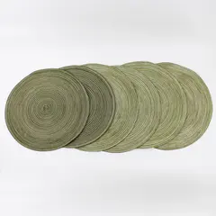 Lot Of 6 Unbranded Solid Green Color Round Fabric Placemats 15.5" Diameter