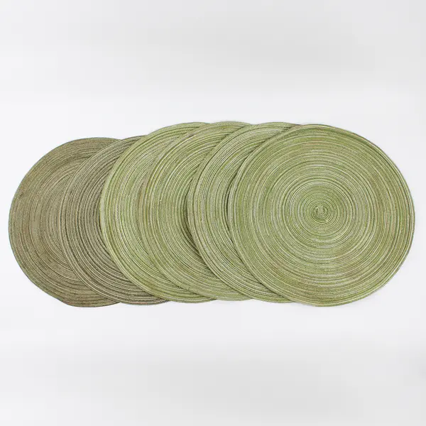 Lot Of 6 Unbranded Solid Green Color Round Fabric Placemats 15.5" Diameter