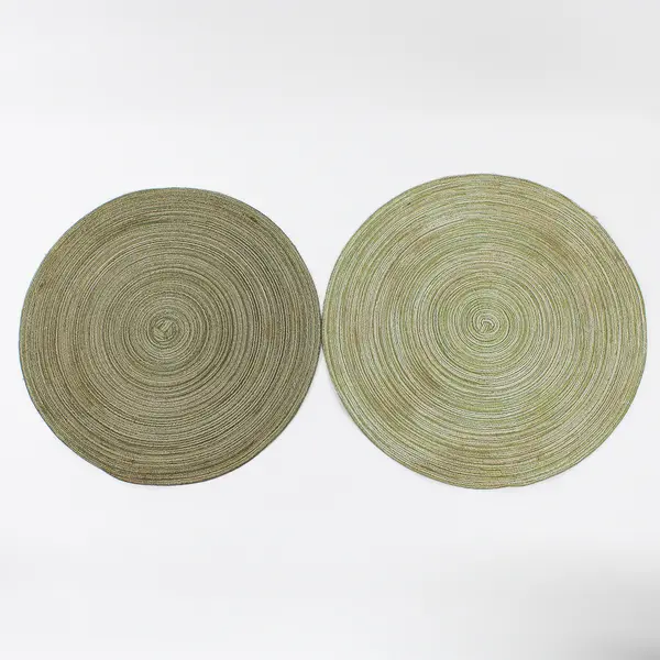 Lot Of 6 Unbranded Solid Green Color Round Fabric Placemats 15.5" Diameter
