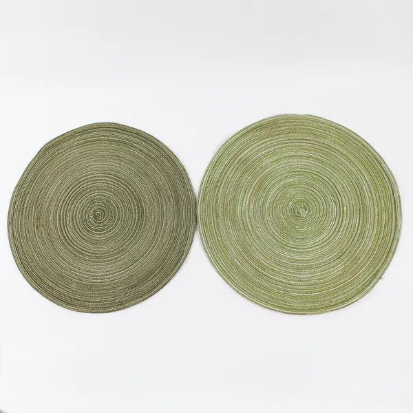 Lot Of 6 Unbranded Solid Green Color Round Fabric Placemats 15.5" Diameter