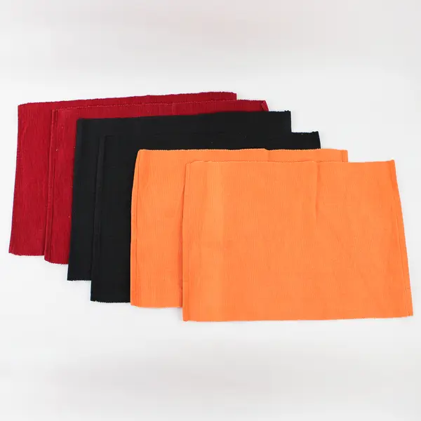 Lot Of 6 Unbranded Red/Orange/Black Rectangle Fabric Placemats 17" x 12.25"