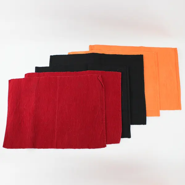 Lot Of 6 Unbranded Red/Orange/Black Rectangle Fabric Placemats 17" x 12.25"
